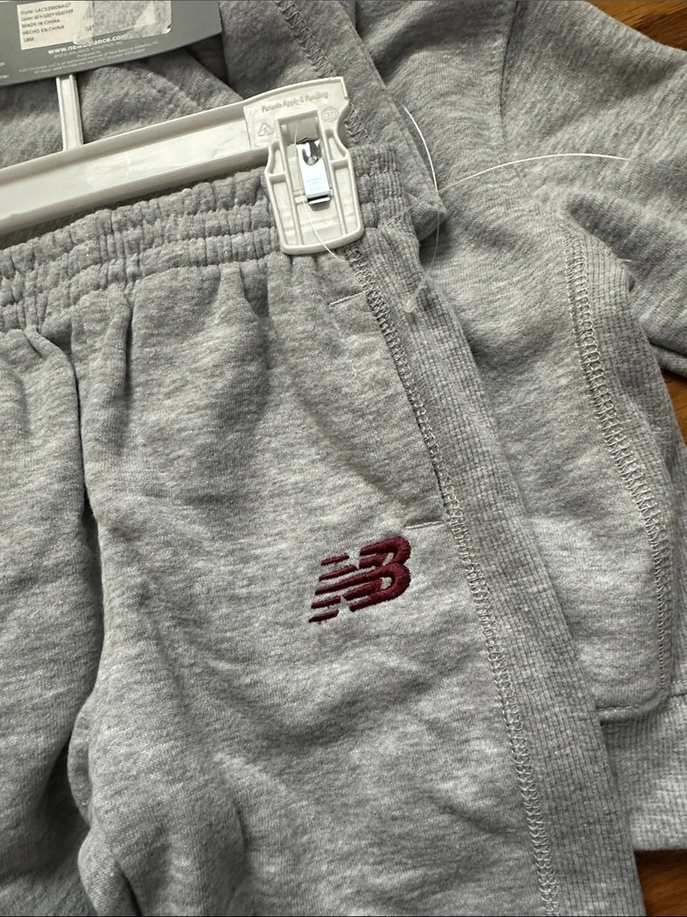 New Balance Kids Light Gray Sweatpants & Joggers with Maroon Logo